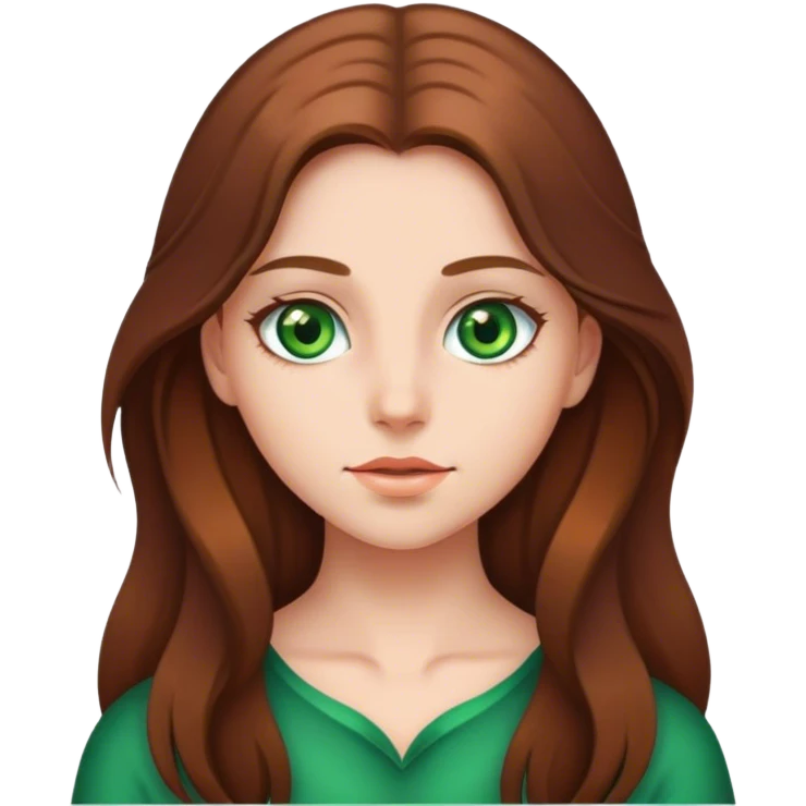 girl with long brown hair, green eyes  emoji