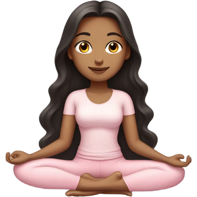  long hair and yoga beautiful girl in light pink pink pink pink pants clothes eyes closed sitting on a yoga mat tan dark hair emoji