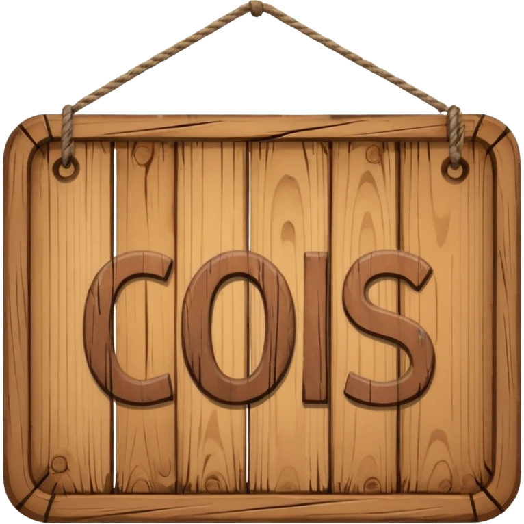 wooden shop sign hanging by two strings, emoji