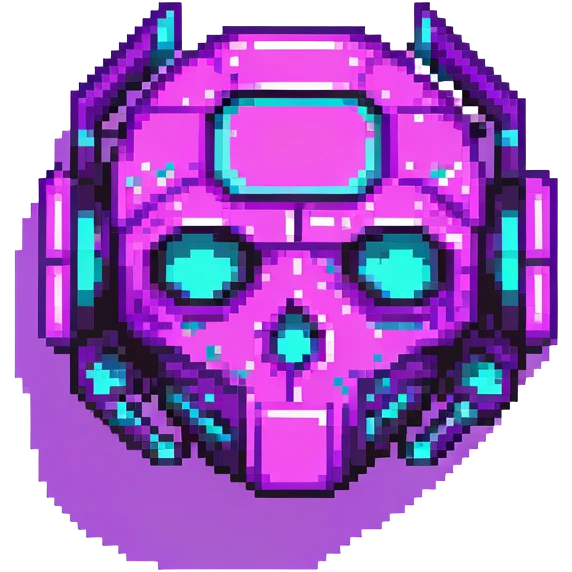futuristic cyberpunk pixel art icon, vivid neon colors purple magenta cyan, minimal expressive design, 32x32, centered, high contrast, transparent background, no text, suitable for dark background, song title symbol emoji