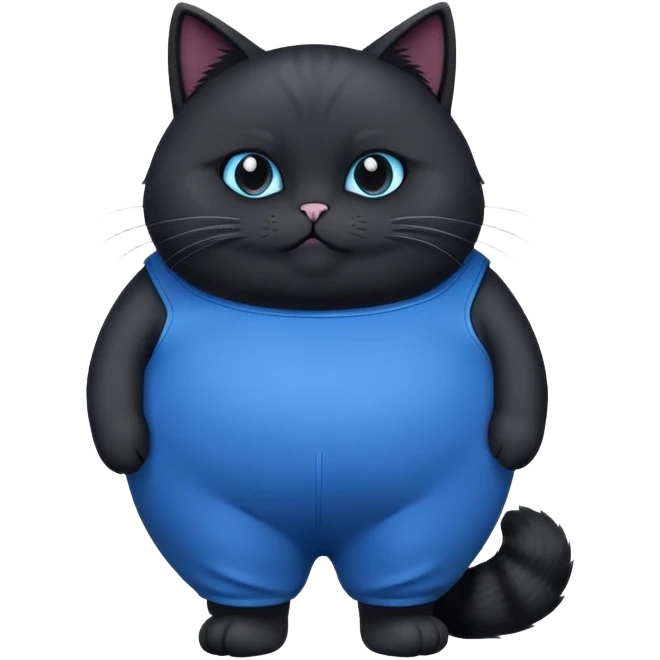 Fat black cat in blue pants emoji