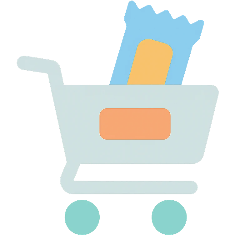 Shopping cart with a digital snack bar inside, minimal flat emoji style emoji