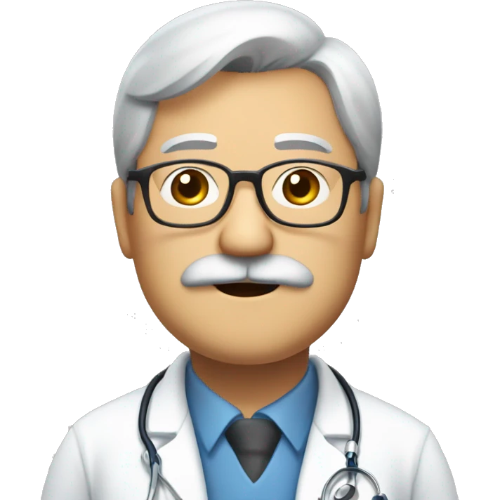 Man 65 years old, Japanese, overweight, with mustache and beard only around mouth, a doctor, wears glasses emoji
