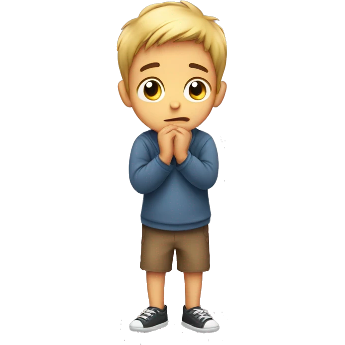 a boy holding ears sad and saying sorry emoji