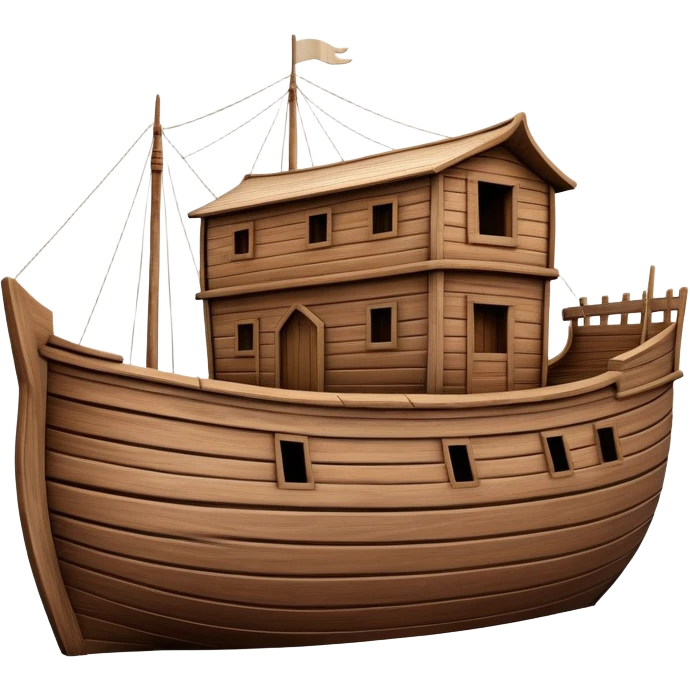 Empty wooden Noah's ark ship, massive and wide with no animals, realistic detailed wooden structure emoji