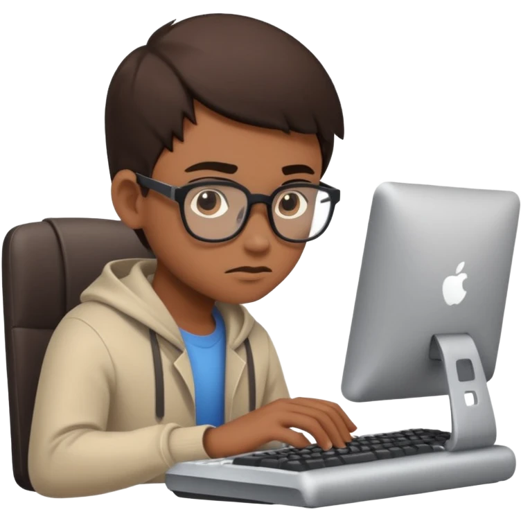 young programmer working very hard on the computer, focused expression emoji