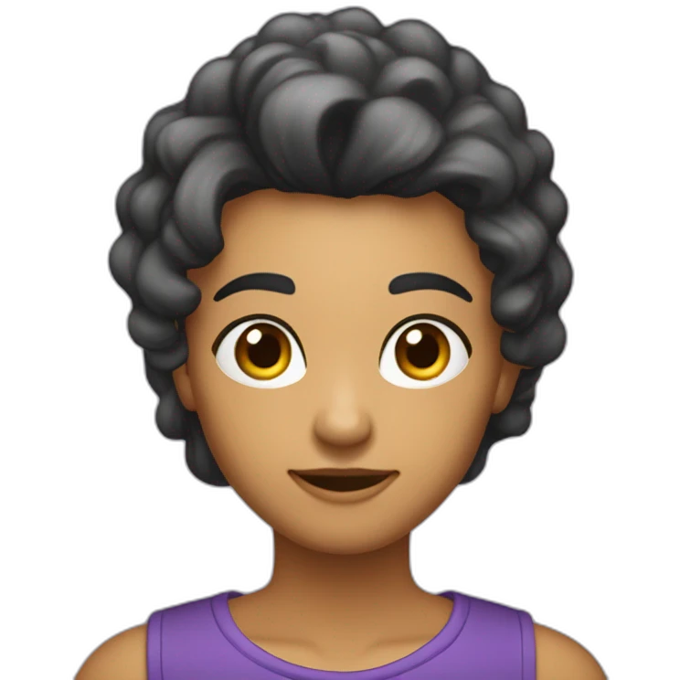 uma jovem parda, cabelo liso, usando blusa roxa, com celular na mão emoji