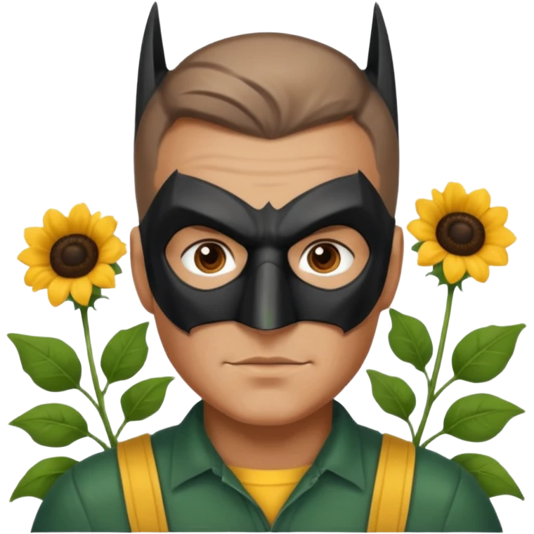 gardener with tanned skind and batman mask brown eyes and buzzcut emoji