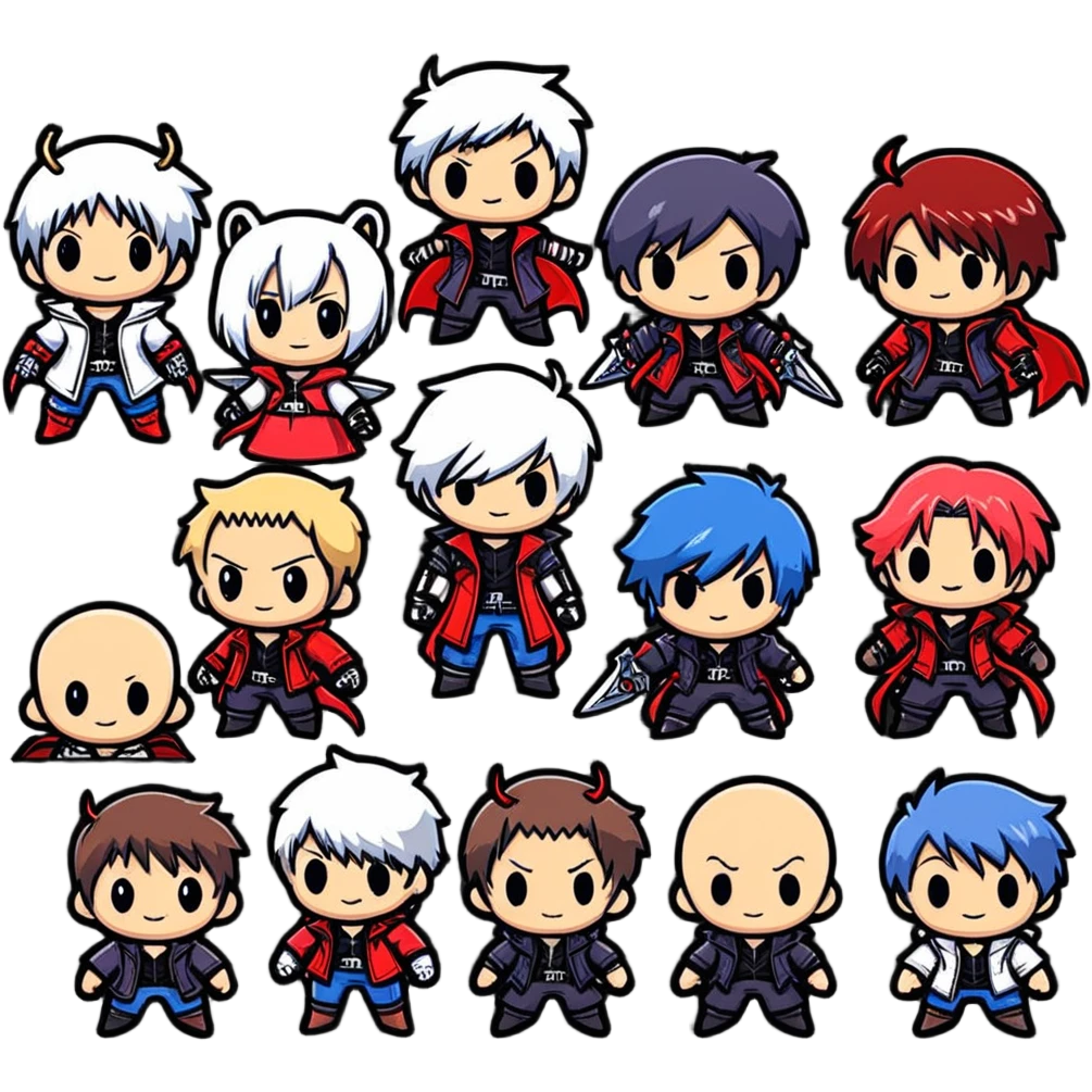 Cute chibi Devil May Cry characters, big heads, small bodies, childlike proportions emoji
