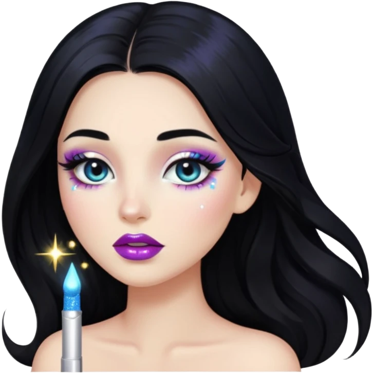 douyin long black hair glossy lips glittery iridescent white eyeshadow girl emoji