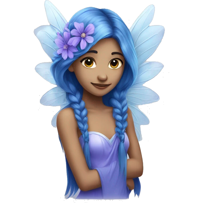 Beautiful, blue flower, fairy, blue, silver, purple, long hair, big wings emoji