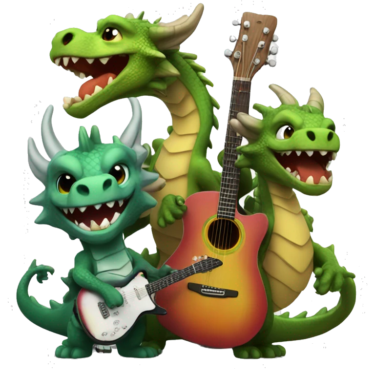 3 dragons from another planet, singing and playing guitars emoji