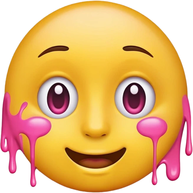 classic yellow round emoji with pink paint effect flowing from under the eyes to the chin emoji