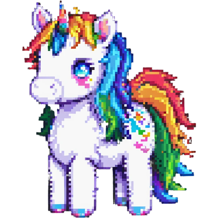 adorable rainbow unicorn pixel art emoji