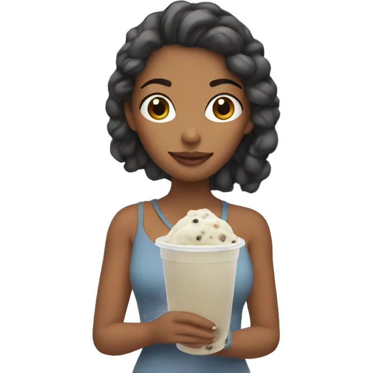 Woman holding boba emoji