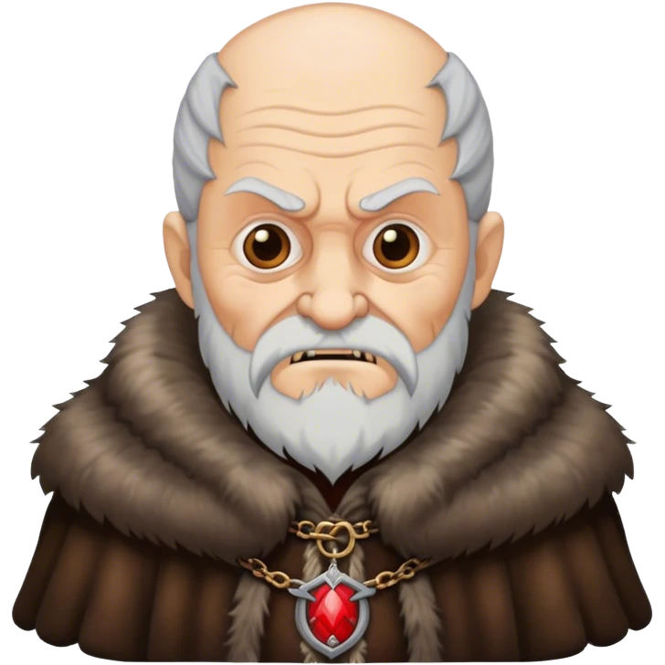 Old man with evil face wear Medieval fur coat emoji