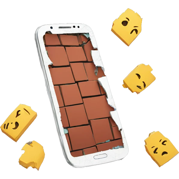 broken smartphone, cracked screen and sides, bricked emoji