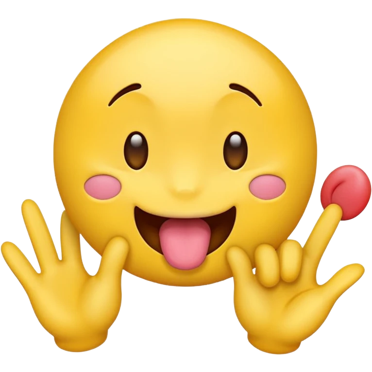 Yellow emoji with tongue out and hands that are plotting emoji