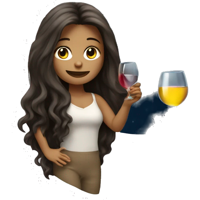Long-haired Brunette Girl on the moon with wineglass in hand emoji