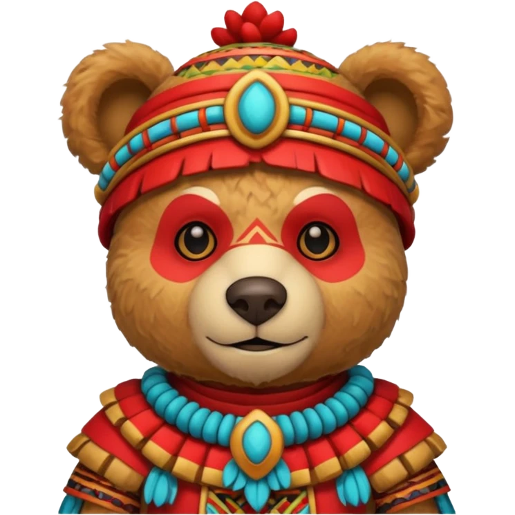 teddy bear Upper, wearing red mayan ancient custome, with carrot half body emoji