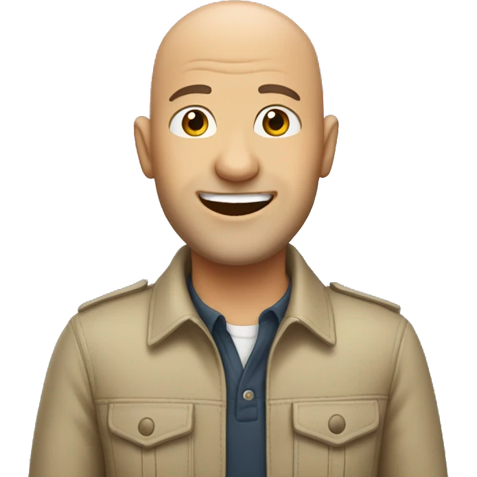 A male tour guide with no hair, friendly smile, emoji