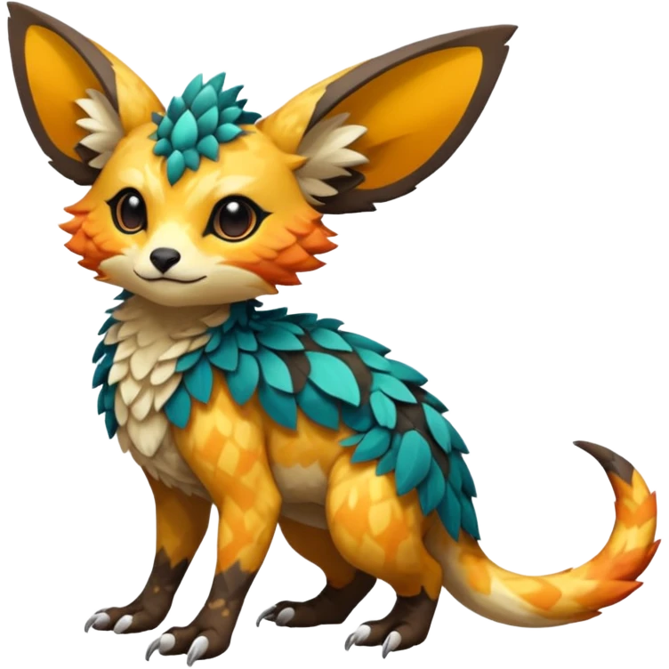 Rare realistic exotic epic pretty beautiful handsome gorgeous aesthetic colorful vibrant Vernid-Trico-species-Fakemon-creature by LiLaiRa, random markings, tufted ears, full body emoji