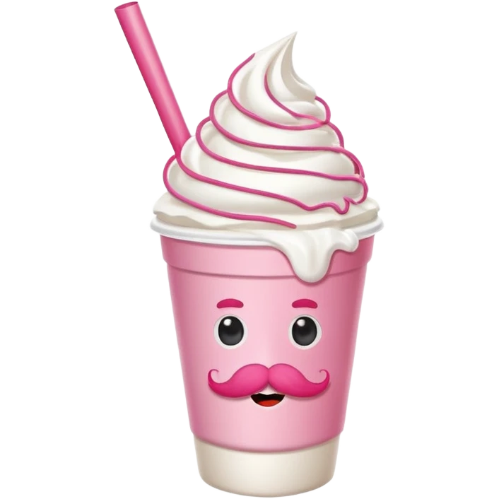 strawberry milkshake in a paper cup with mustache emoji