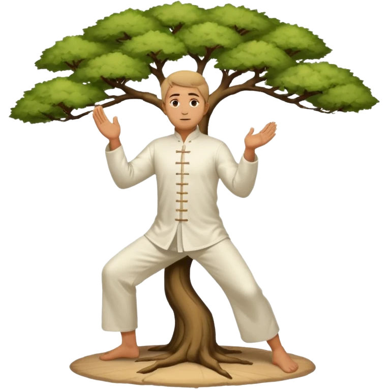 pratiquant de qi gong en position de l'arbre, en tenue noire ou blanche emoji