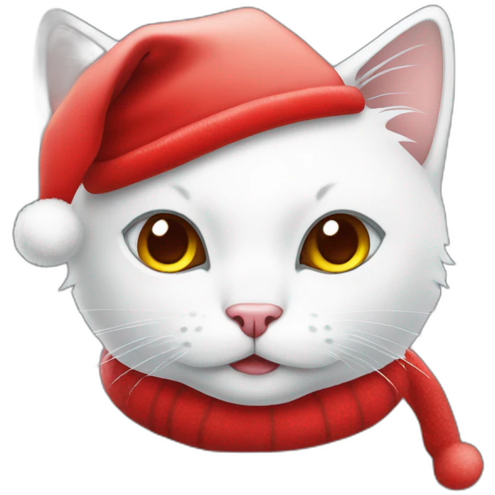 christmas white kitty in red hat emoji