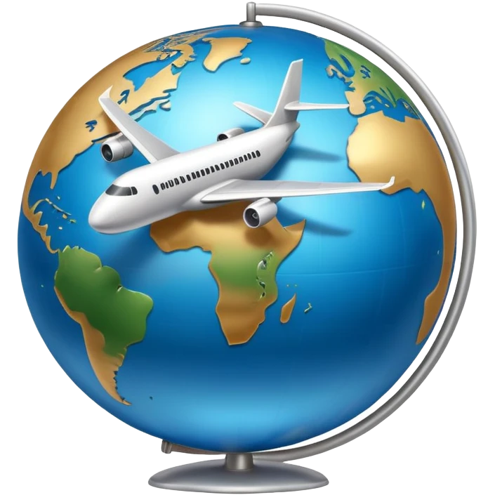 Globe with airplane flying around it, representing travel emoji