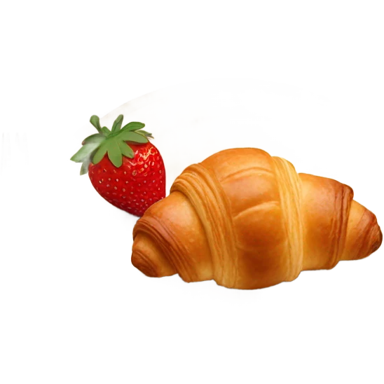 there is a croissant with strawberries in a beige plate emoji
