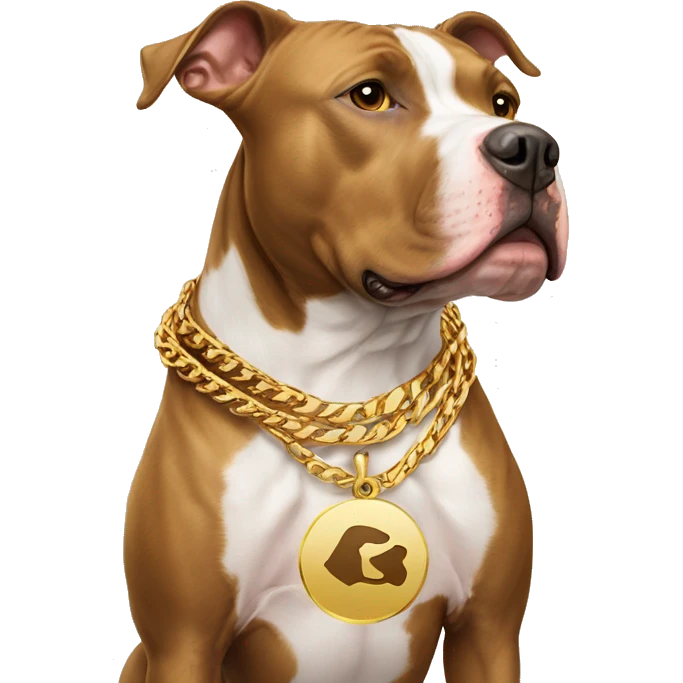 A dog pitbull and wearing big gold chain on that says G pendant  emoji