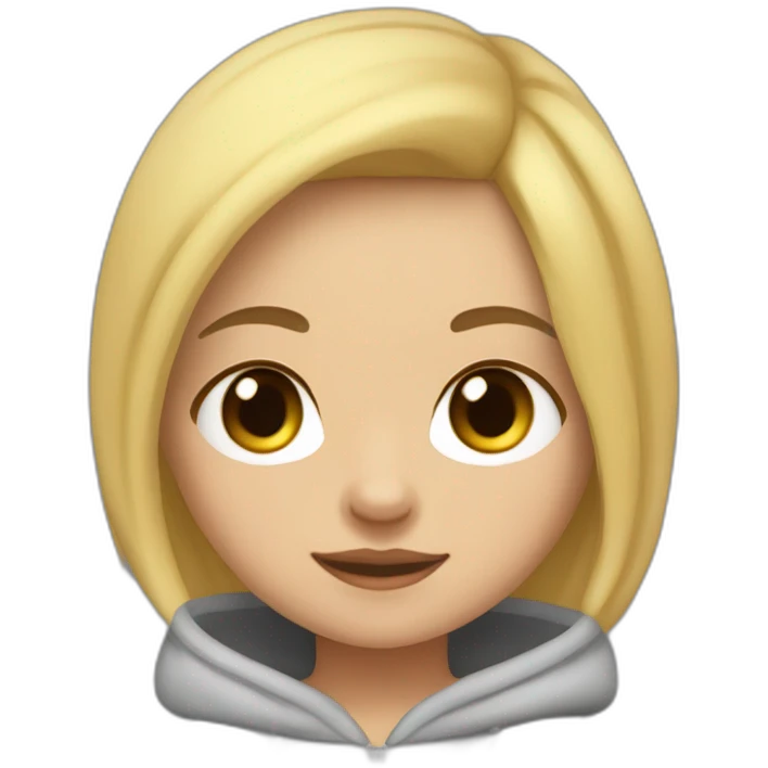 A blonde girl with smooth hair and a ray in the middle of his hair, she has light skin a few freckles, and she wear a hoodies and she Carries in his arms a baby black labrador dog  emoji
