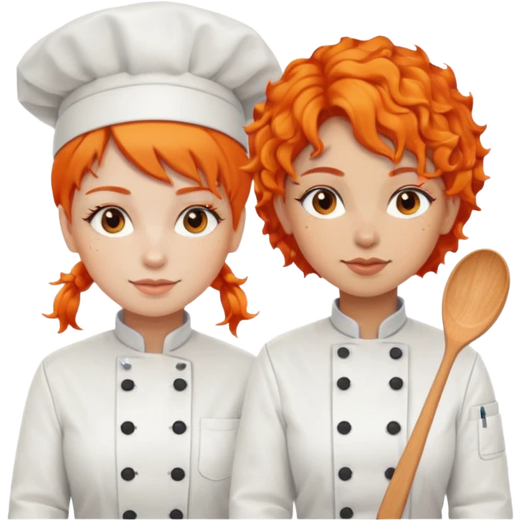 Dos chicas chef, una pelinaranja de pelo lacio y otra con pelo negro con rulos emoji