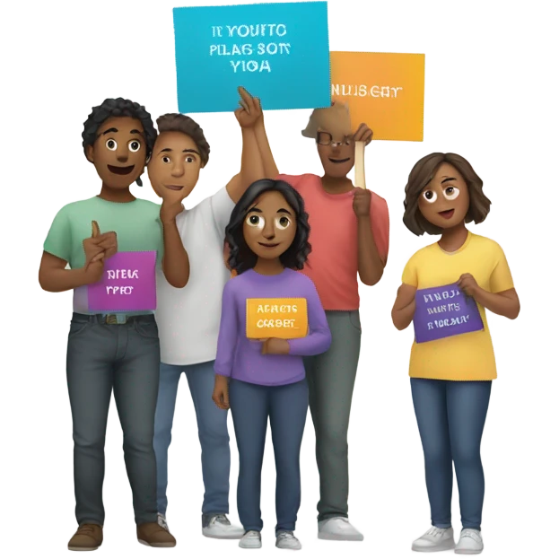 group of people standing holding placards emoji