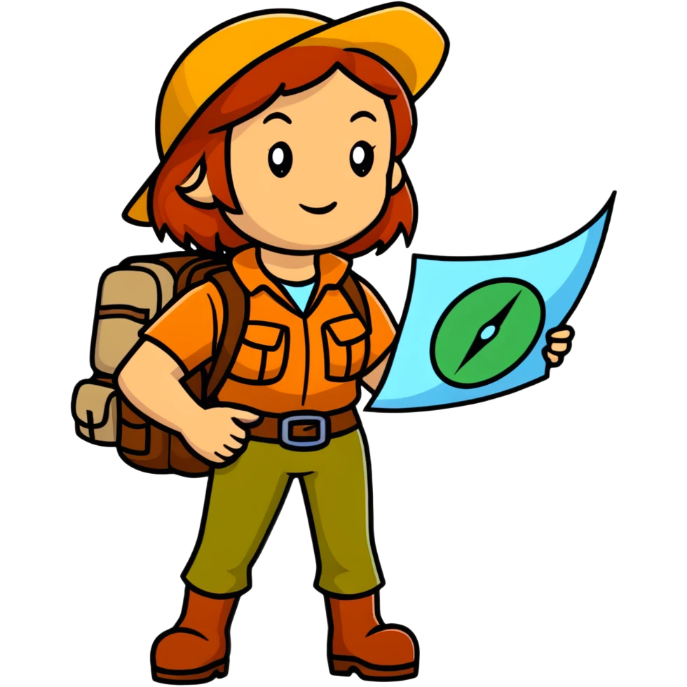 Female wilderness explorer with compass and map, Melissa Backwoods emoji