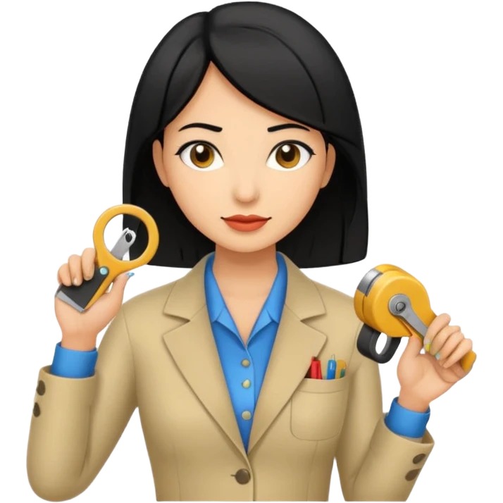 tailor woman holding measure black hair emoji