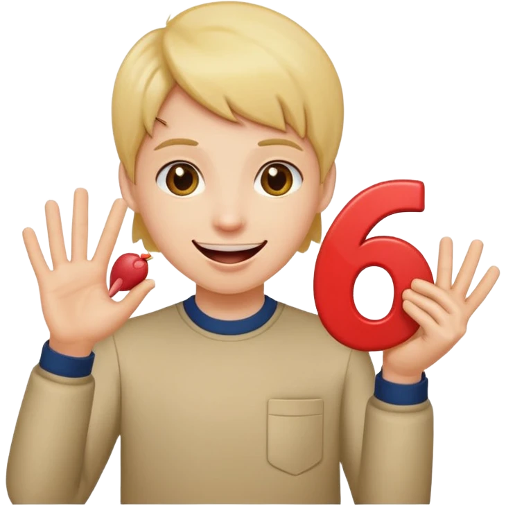 Happy face with tongue out with a number six in one hand and number seven in the other hand emoji