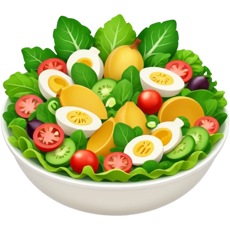 Salad community avatar in clean emoji-style illustration. Classic salads like Olivier and Tashkent, vibrant greens and colorful ingredients, simple shapes, flat design, high contrast, fresh and inviting. emoji