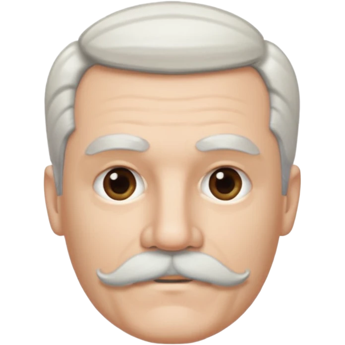 50 yr old white man, pale skin half black, half white hair, side swept part, groomed moustache and goatee emoji