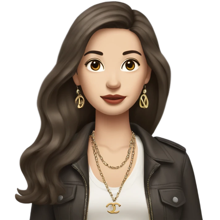 Brunette aisan girl with a blowout hairstyle, has pale skin, with birkin bag Chanel necklace  emoji