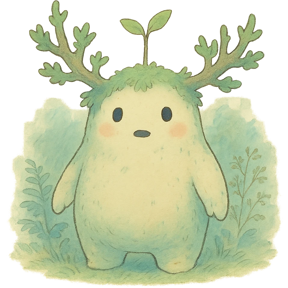 forest spirit character in ghibli style with soft colors and whimsical atmosphere emoji