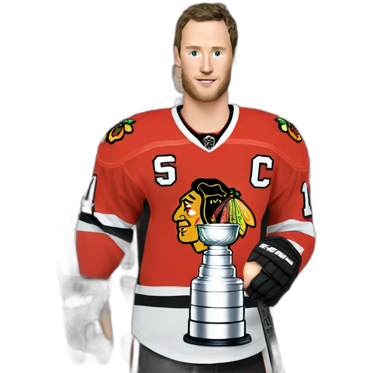Jonathan Toews holding the Stanley Cup with beard emoji