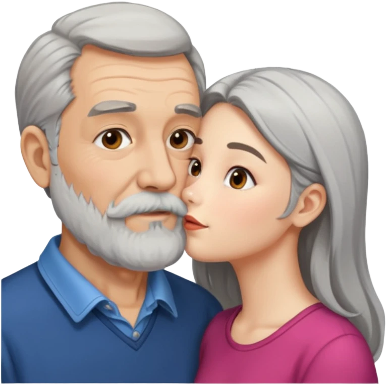 Older bearded man kissing young woman emoji