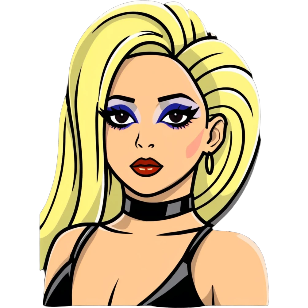 Lady Gaga with dramatic makeup and costume emoji