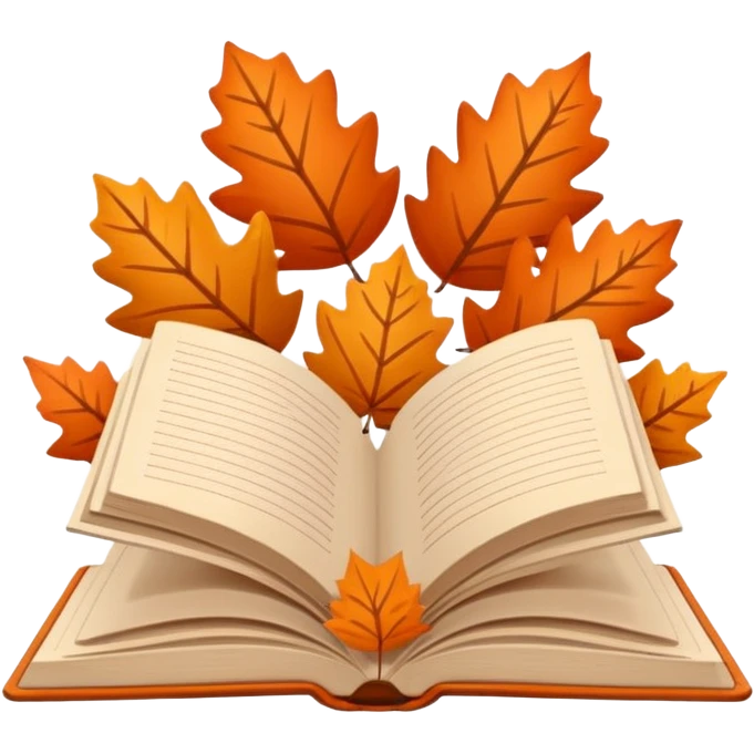 Minimal flat emoji of an open book with autumn leaves around it, cozy fall theme, simple line art, neutral beige background, black outlines, subtle orange and brown accents, clean modern style inspired by Notion graphics, symbolizing a Fall Reading Challenge. emoji