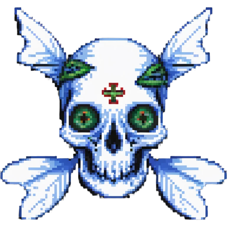 pixel art fish skull logo with X eyes and bone elements emoji