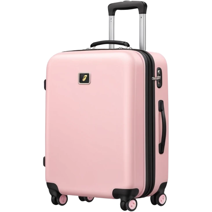 Pastel pink rolling carry-on suitcase next to white sneakers, minimal background emoji