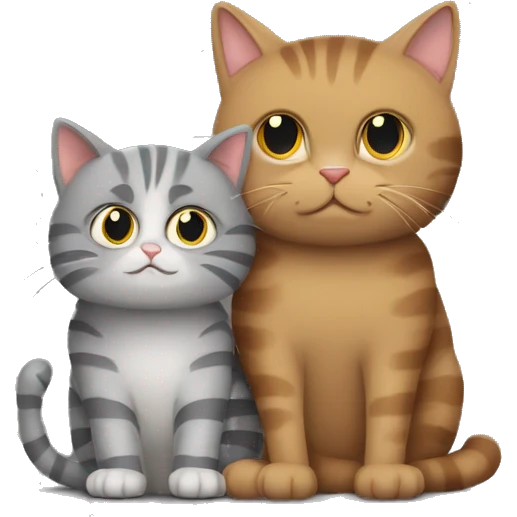 A grey fluffy cat hugs a striped brown cat. The brown cat is unhappy emoji