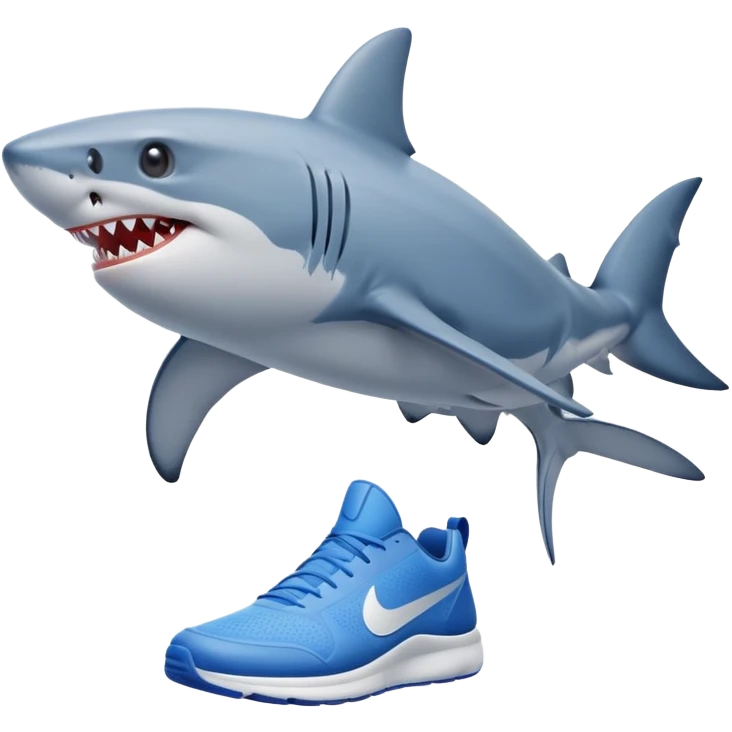 friendly shark wearing blue Nike shoes emoji